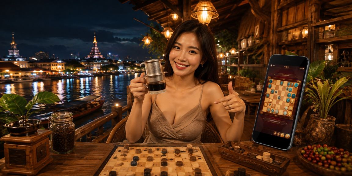 Người chơi bài bên sông Mekong thưởng thức cà phê Việt Nam